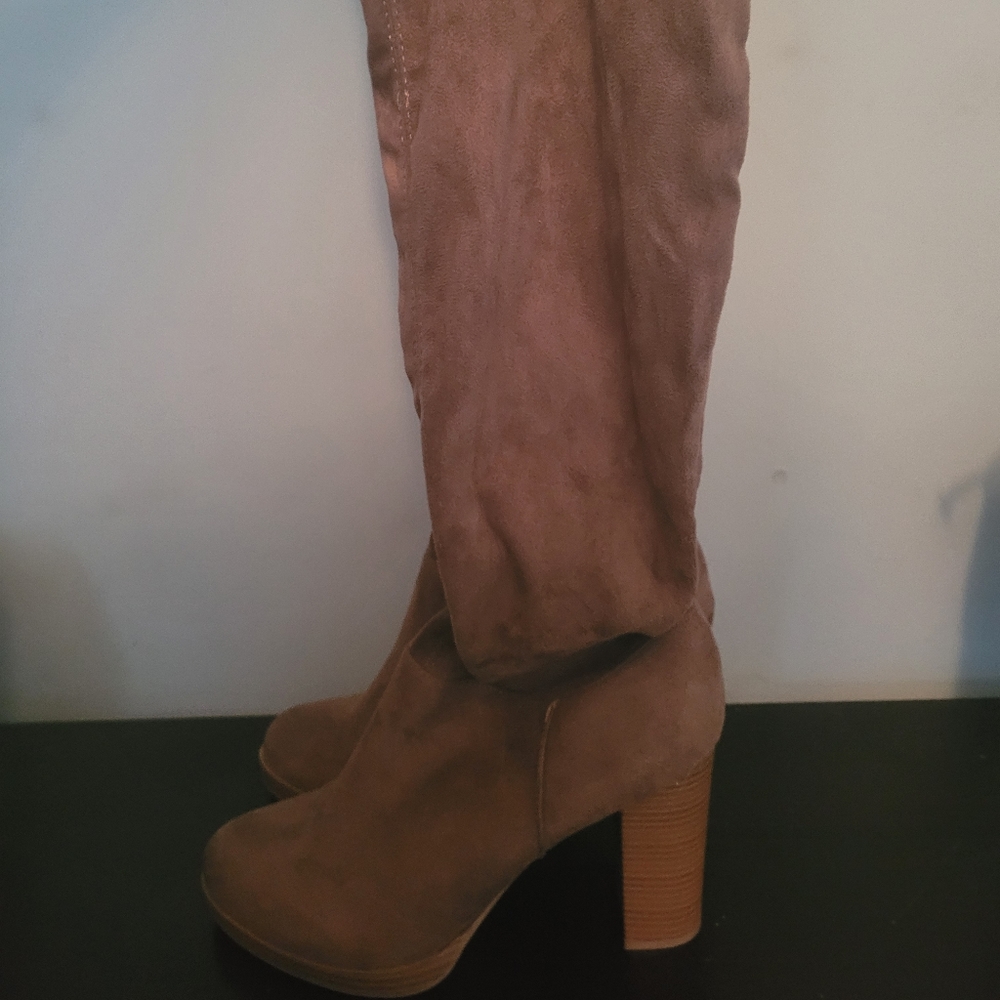 Over the knee faux suede heels